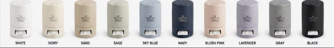 Residential Pretty Pipes lineup in ten colors: White, Ivory, Sand, Sage, Sky Blue, Navy, Blush Pink, Lavender, Gray, Black